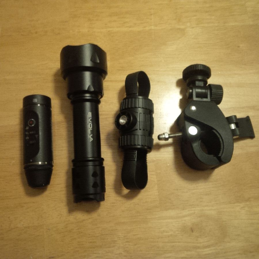 camera, flashlight and attachments